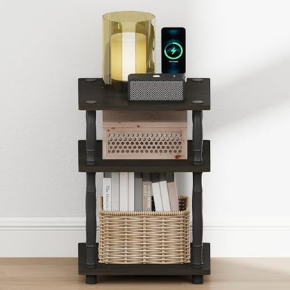 Furinno Turn-N-Tube Night Stand, 3-Tier Square Nightstand, Open Shelf Side Table, End Table with Classic Tube, for Living Room, Bedroom, Espresso - color: Espresso/Black, size: 3-Tier, Classic Tube
