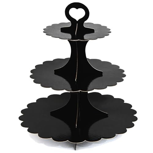 Black Cupcake Stand, 3-Tier Cardboard Dessert Display Tower, Perfect Size for Small Parties Birthday Wedding Baby Shower, Easy Assembly (1-Pack) ﻿ - color: Black 1 Pack