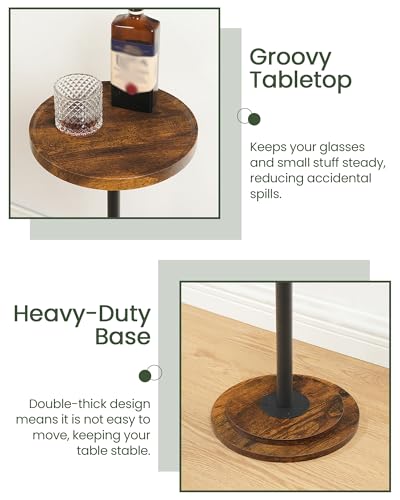 CHOEZON Drink Table, Small Round Side Table for Small Spaces, Pedestal Martini Side Table, for Living Room, Bedroom, Rustic Brown and Black TBZ30BF - color: Rustic Brown + Black