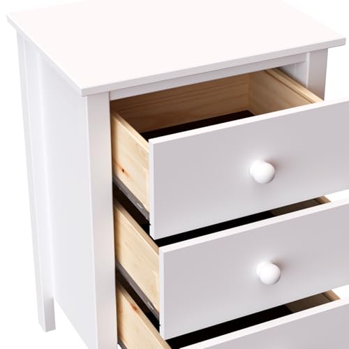 From the Tree Furniture Solid Wood Extra Tall Nightstand for Bedroom with 3 Deep Storage Drawers (White) (BS301) - color: White