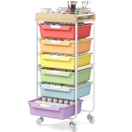 SYKIARIOL Rolling Cart with 6 Drawers, Utility Storage Cart with Labeling Jelly Bean Color Drawer for Classroom, Kids Room, Dorm, School, Storage Study Arts Craft Sewing Supplies Organizers - color: Jelly Bean Color, size: 6-Drawer