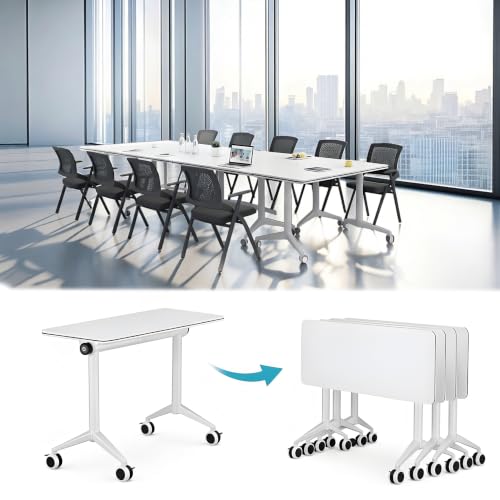 Folding Conference Table with Wheels, Modular Mobile Seminar Table, Flip Top Training Room Desk, Space-Saving & Stackable Office Furniture