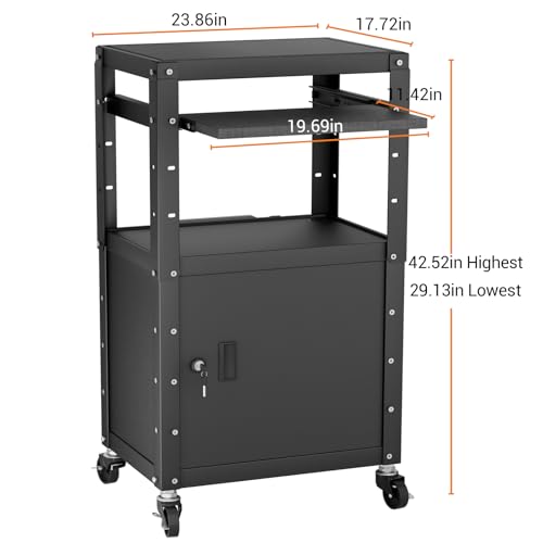 Mobile AV Cart with Cabinet, Rolling Computer Cart Height Adjustable Rolling Media Utility Cart with Extra Storage Space, 4 Outlets, Pullout Keyboard Tray Perfect for Home or Office Use - size: Style4 24x18Wx42H