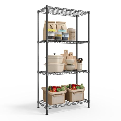 SONGMICS Storage Shelf, Metal Wire Shelving Unit, Adjustable Shelves, for Garage, Bedroom, Living Room, Kitchen, Pantry, 4 Tier, 11.8 x 23.6 x 47.6 Inches, Ink Black ULGR164BH01S - color: Ink Black, size: 4 Tiers (11.8"D x 23.6"W)