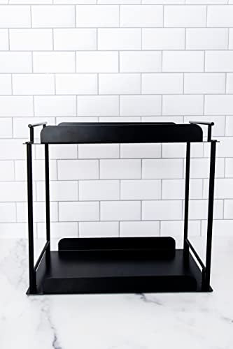2-Tier Standing Rack Countertop Storage Shelf, Organizer Holder - color: Black