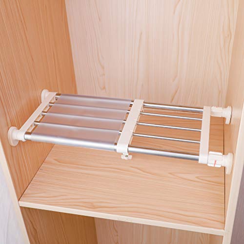 Hershii Closet Tension Shelf & Rod Expandable, Adjustable Storage Rack Metal Organizer DIY Divider Separator for Cabinet Wardrobe Cupboard Kitchen Bathroom - color: Ivory, size: 15.74 - 23.62 inches