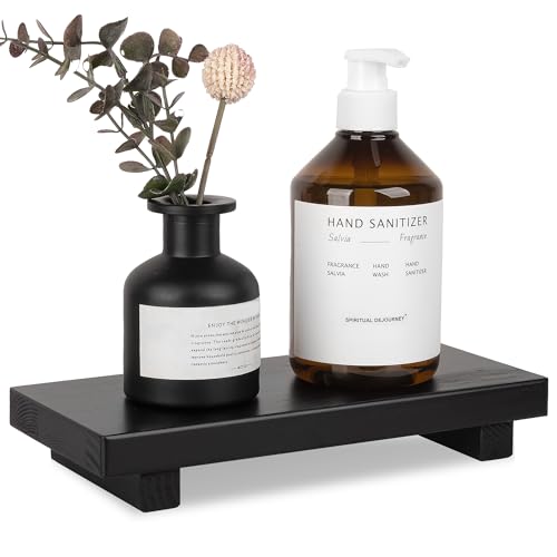 Bathroom Counter Organizer Wood Pedestal Stand Farmhouse Decorative Tray Soap Holder for Kitchen Decor, Large 10" x 4.5" - Black - color: Black, size: 10" x 4.5" x 1.6"