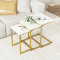 GOFLAME Nesting Coffee Tables Set of 3, Rectangular Nesting Center Table with Faux Marble Top & Metal Frame, Modern C-Shaped Nested Side Table Set for Living Room, Bedroom, Gold & White - color: Gold & White