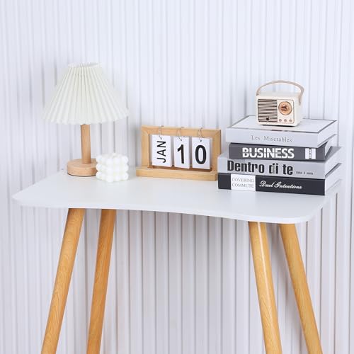 Compact Wooden Computer Desk for Small Spaces, Minimalist Solid Wood Leg Study Table with 70×40cm Smooth Desktop Surface, 150kg Load Capacity, Ideal for Bedroom and Apartment White