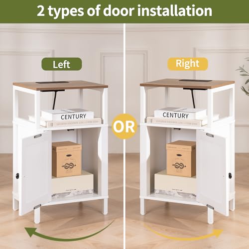 Yoobure Farmhouse NightStand with Charging Station，Wood Night Stand End Table with USB Ports, LED Bed Side Table with Storage Cabinet，Bedside Table for Bedroom, Living Room White - color: White