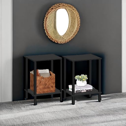TUTOTAK End Table, Set of 2, Side Table, Nightstand, 2-Tier Storage Shelf, Sofa Table for Small Space, Living Room, Bed Room TB01BK035 - color: Black