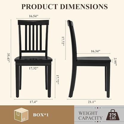 COLAMY Wooden Dining Chairs Set of 2, Farmhouse Dining Room Chairs, Windsor Spindle High Back Side Chairs, Armless Rubberwood Kitchen Table Chairs, Black - color: Black, size: Set of 2