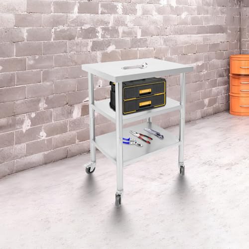 18"x24"x35" 3-Tier Industrial Work Table, Heavy Duty Stainless Steel Workstation with Adjustable Shelves, 350 lbs Top Load, 4 Swivel Casters and Leveling Feet for Restaurant or Home Use - size: 18 X 24 X 35 Inches