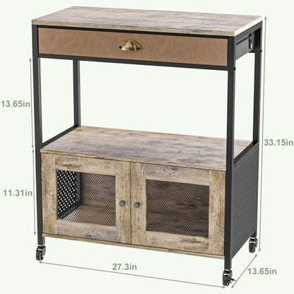 X-cosrack Large Coffee Bar Cabinet，3 Tiers Kitchen Coffee Cart with Drawer for The Home, Movable Farmhouse Station Table on Wheels for Living Room, Entryway, Dining Room, Kitchen
