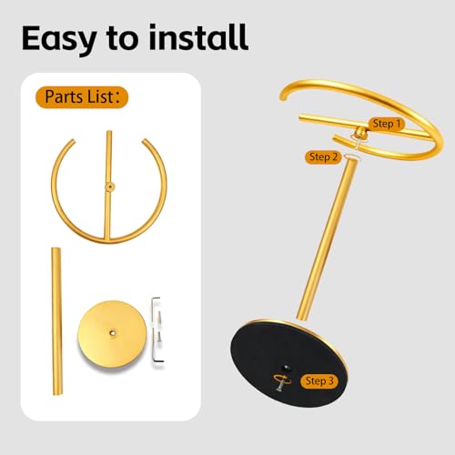 Stainless Steel Brushed Gold Hand Towel Stand, 13 Inch | Freestanding Countertop, For Bathroom Vanity Kitchen, Holds 2 Towels, Rust-Resistant, Easy Install - color: Brushed Gold