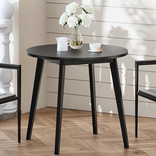 HOOBRO Bamboo Dining Table, Round Dining Table for 2, 27.5" Kitchen Table for Small Space, Writing Table, Easy to Assemble, for Dining Room, Living Room, Office, Kitchen, Apartment, Black BK71CZ01G1 - color: Black