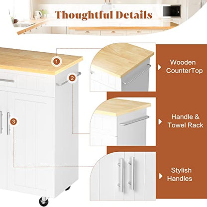 SUNLEI Rolling Kitchen Island Cart with Storage & Drawer – 26" Portable Kitchen Cart with Lockable Wheels, Towel Rack & Open Shelves for Kitchen, Dining Room, Living Room(White) - size: 26-IN