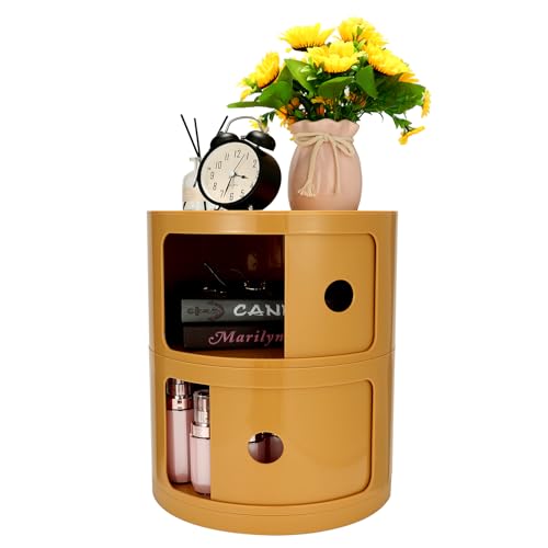 2-Tier Round Bedside Table, Narrow Storage Cabinet, Small Stylish Storage Cabinet, no Installation Required, Suitable for Living Room and Bedroom, Small Space - color: Yellow, size: 2 Tier