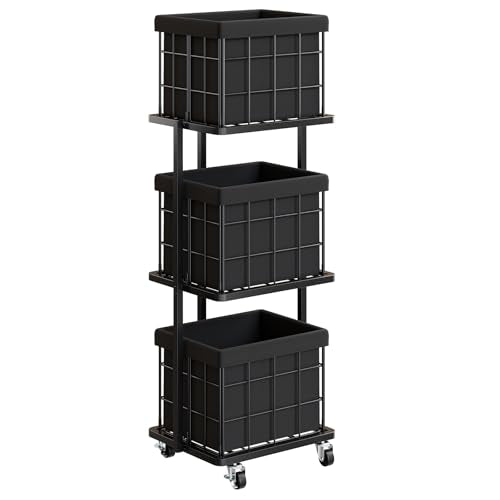 120L Vertical Laundry Sorter,3 Tier Metal Rolling Laundry Basket | Slim Tall Laundry Hamper 3 Section with wheels and 3 Removable Bags for Small Spaces, Dorm, Bathroom, Laundry Room, Black - color: Black, size: 3 Tier
