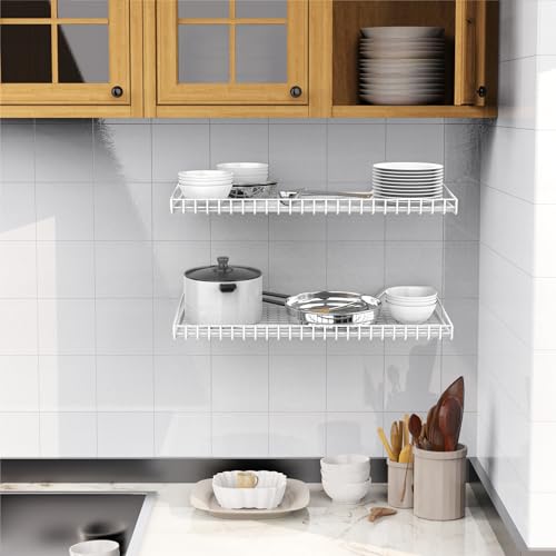 WALMANN 2 Pack Garage Wall Shelf, 23.5" x 12" Wall-Mounted Storage Shelves for Garage, Closet, Laundry Room, Heavy Duty Floating Shelving, Holds Up to 65 lbs(White) - color: White