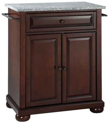 Crosley Furniture Alexandria Granite Top Small Portable Rolling Kitchen Island Storage Cart, Microwave Stand, Mahogany - color: Mahogany, style: Solid Grey Granite Top