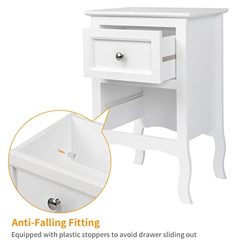 Bonnlo White Nightstand with 2 Drawers, Night Stands for Bedrooms, Small Bed Side Table/White Night Stand with Drawers for Small Spaces, College Dorm, Kids’ Room, Living Room, French, 16W x 12D x 24H - color: White