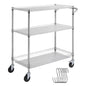 VEVOR Kitchen Utility Cart, 3 Tiers, Wire Rolling Table with 661 LBS Capacity, Steel Service Desk on Wheels, Metal Storage Trolley with 80 mm Deep Basket Curved Handle PP Liner 6 Hooks - size: 18"D x 35"W x 40.9"H