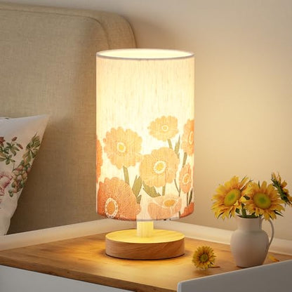 Fenmzee Sunflower Table Lamp for Bedroom - Inline Control, Small Bedside Lamp with 3000K A15 LED Blub, Easy Assembly (Sunflower Cream Shade, 9" Inline Control) - color: Sunflower Cream Shade