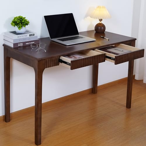 Solid Wood Desk with Drawer, Small Writing Desk for Small Spaces,Gaming Study Home Office Workbench woodenDesks for Work, 47 inch Wooden Computer Desk for Bedroom Walnut Color - color: Walnut Color 47 Inch