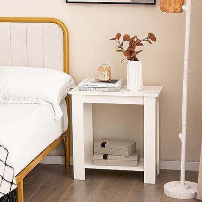 Giantex Narrow End Table Set of 2, 2-Tier Side Table with Open Storage Shelf, Retro Wood Sofa Table Bedside Tables for Small Spaces, Slim Nightstand for Living Room, Bedroom, Easy Assembly, White - color: White
