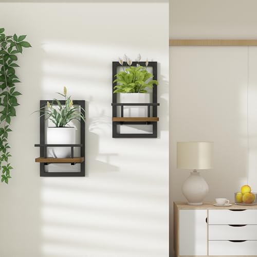 2-Pack Floating Shelves for Indoor Plants, Wall Mounted Storage Shelves for Bedroom, Living Room, Kitchen, Office, Bathroom Decor