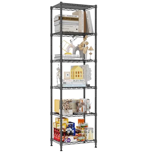 REGILLER 6 Wire Shelving Steel Storage Rack Adjustable Unit Shelves for Laundry Bathroom Kitchen Pantry Closet (16.7L x 11.9W x 64H, Black) - color: Black