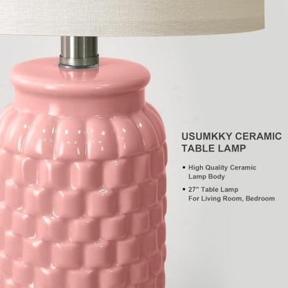 USumkky 27" Ceramic Table Lamps Set of 2 - Modern Farmhouse & Boho Style, Bedside Nightstand Lamps for Bedroom, Living Room End Table Lamps, Small Desk Lamp(Pink) - color: 27" Pink-2 Pack
