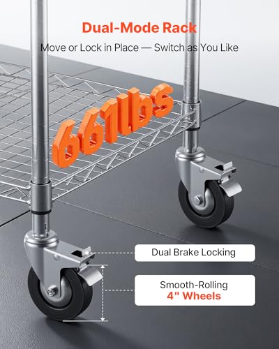 VEVOR Kitchen Utility Cart, 3 Tier Heavy Duty Adjustable Wire Storage Rack with Wood Tabletop and Handle Bar, Rolling Portable Service Trolley on Wheels, 661 lbs Steel Work Table, 30x18x36 in - size: 18"D x 30"W x 36"H Table top