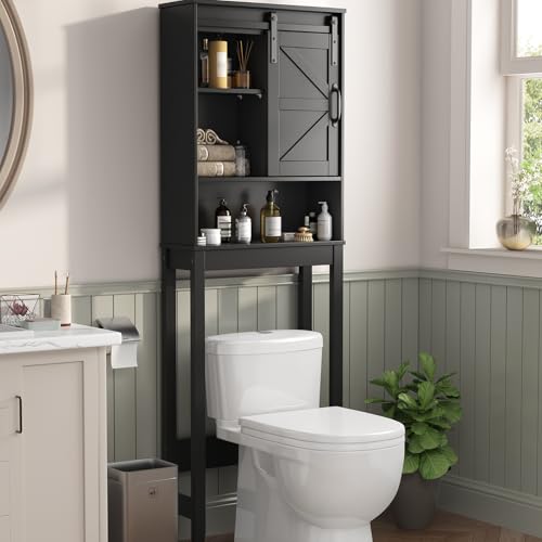 Over The Toilet Storage Cabinet, Bathroom Organizer with Adjustable Shelves and Anti-Tip Device, Space-Saving Storage Solution, Black - color: Charcoal Black