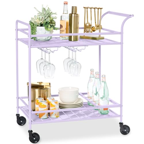 Best Choice Products Rolling Bar Cart, Mobile Home Bar Serving Cart, Serving Station w/ 2 Tier Shelves, Wine Rack, Lockable Wheels - Lavender - color: Lavender