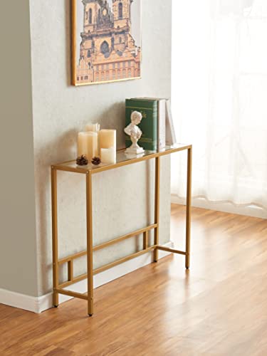 MAJARO Small Modern Console Table for Entryway, Tempered Glass with Metal Frame Sofa Table for Living Room, Hallway, Office (Single-Layer, Gold) - color: Gold, style: Single-layer