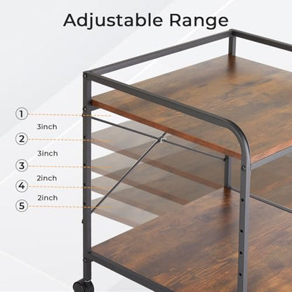 2-Tier Rolling Printer Stand with Lockable Wheels, Mobile Printer Cart with Storage Shelf for Home Office