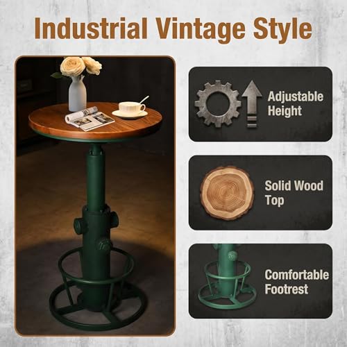 Topower Industrial Bar Table 38.58-48.43" Adjustable Pub Table Kitchen Dining Coffee Bistro Table Antique Green - color: Antique Green