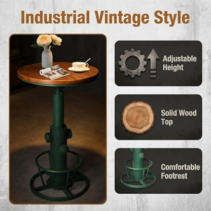 Topower Industrial Bar Table 38.58-48.43" Adjustable Pub Table Kitchen Dining Coffee Bistro Table Antique Green - color: Antique Green