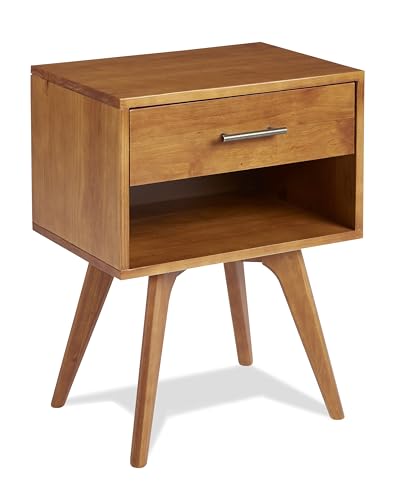 Mid Century Modern One Drawer Nightstand/Constructed of Solid Wood/Castanho Finish - color: Castanho