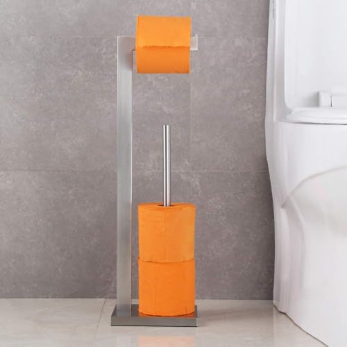 GERZWY Toilet Paper Holder Free Standing with Reserve, SUS 304 Stainless Steel Lavatory Tissue Roll Holder Floor Stand Storage Brushed Finish DZY004-LS - color: Brushed