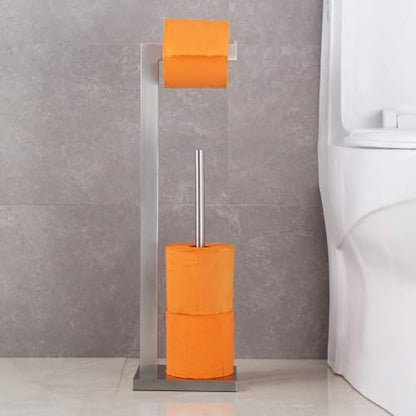 GERZWY Toilet Paper Holder Free Standing with Reserve, SUS 304 Stainless Steel Lavatory Tissue Roll Holder Floor Stand Storage Brushed Finish DZY004-LS - color: Brushed