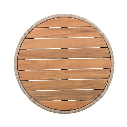 Christopher Knight Home Peyz Acacia Wood Outdoor Side Table Set of 2 with Woven Rope Design, Patio Round Coffee Table Set with Small Side Desk, Functionality Stylish 2 Tables for Garden, Teak + Beige