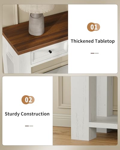 FUSOU 63 Inch Console Table, Sofa Table Behind Couch, Entryway Table with 4 Drawers & Open Shelf, Farmhouse Sofa Table for Living Room (White) - color: White