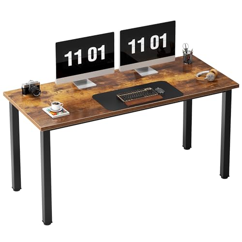 Need 55 Inch Large Computer Desk - Modern Simple Style Home Office Gaming Desk, Basic Writing Table for Study Student, Black Metal Frame, Rustic Brown - color: Rustic Brown, size: 55 inches