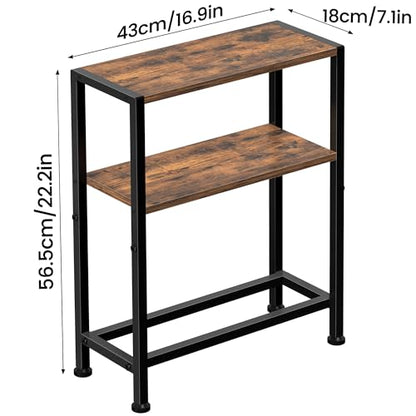 Narrow Side Table Set of 2 for Small Space, 2-Tier Small End Table with Shelf Holder, Slim Nightstand, Skinny Snack Couch Table in Living Room, Bedroom, Study, Kitchen and Balcony (Rustic Brown) - color: Rustic Brown