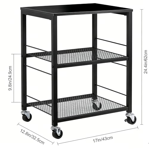 MOOACE 3 Tier End Table with Wheel, Kitchen Cart Storage Shelf, Black | Small Side Table Nightstand, Rolling Kitchen Utility Cart Table Stand for Bedroom Living Room Office Balcony - color: Black1