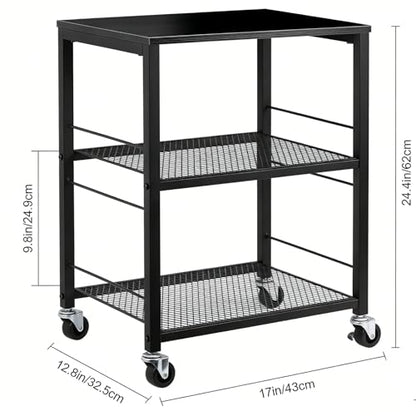 MOOACE 3 Tier End Table with Wheel, Kitchen Cart Storage Shelf, Black | Small Side Table Nightstand, Rolling Kitchen Utility Cart Table Stand for Bedroom Living Room Office Balcony - color: Black1