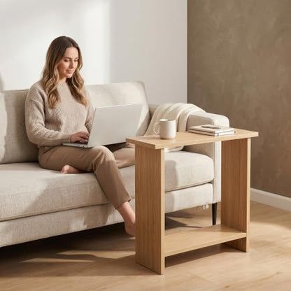 Narrow Side Table for Living Room, Slim End Table for Small Spaces Between Couch, Recliner or Armchair, 2 Tier Skinny Table with Open Shelf, Engineered Wood Sofa Beverage Thin Stand (Natural) - color: Natural